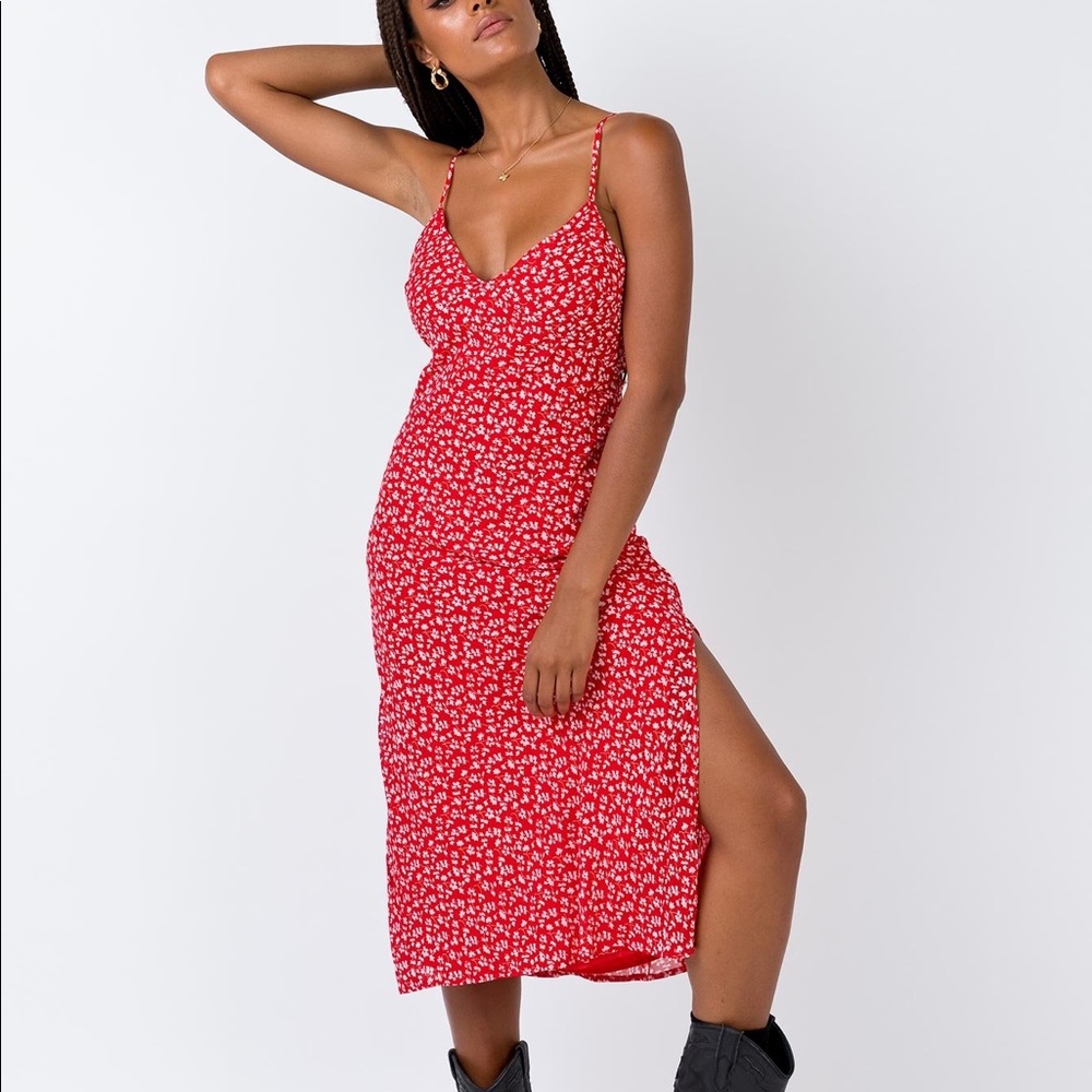 princess poly red floral midi dress